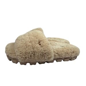 UGG Cozetta Curly Slide Slippers Tan Shearling Cozy  Minimalist Plush Sherpa